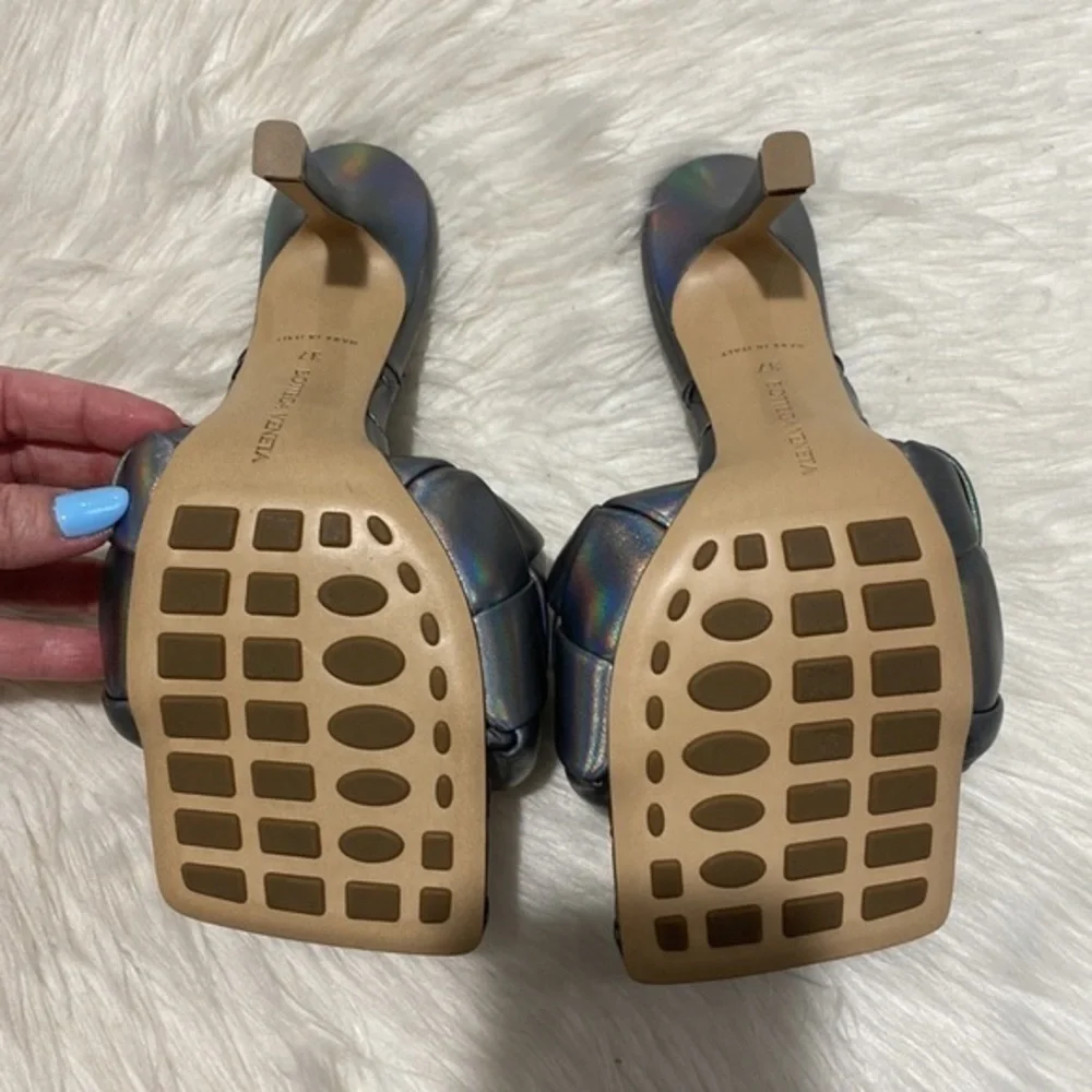 New Bottega Veneta Lido woven high‎ heel slide sandal size 37EU